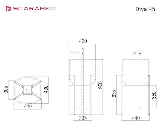 Scarabeo Laila S 45 Blat cu Lavoar L42xW42xH63.5cm Alb