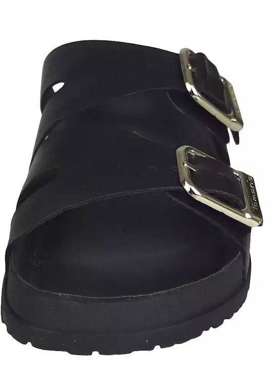 Leather Women's Flat Sandals in Black Color
