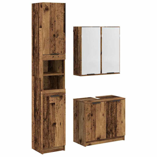 vidaXL Countertop with Sink & Mirror Old Wood, Brown