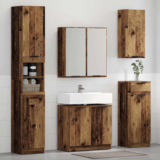 vidaXL Countertop with Sink & Mirror Old Wood, Brown