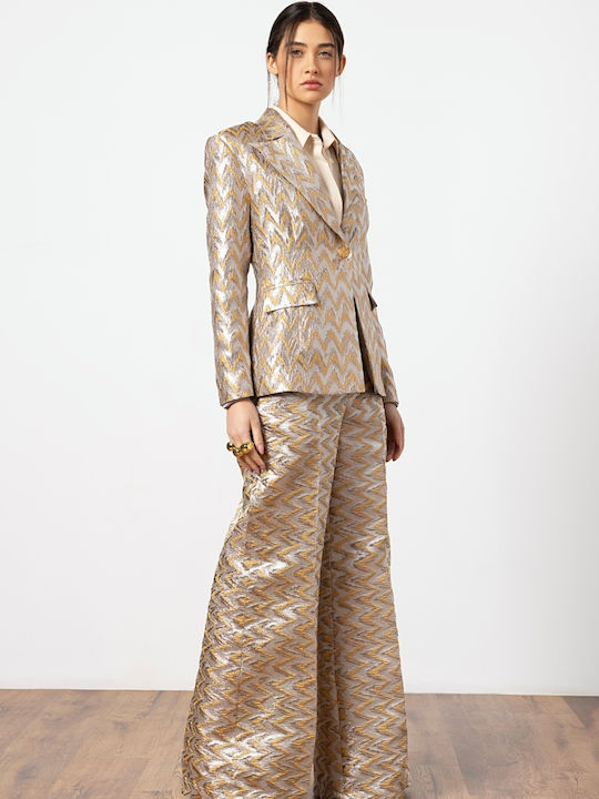 Teem Women's Waisted Blazer Gold Silver