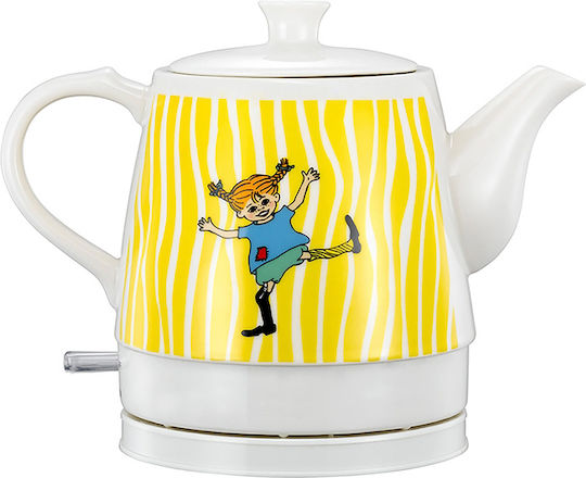Pippi Keramik-Wasserkocher 0,8l 1750w Automatisches Abschalten Glückliches Pippi Design Weiß Gelb