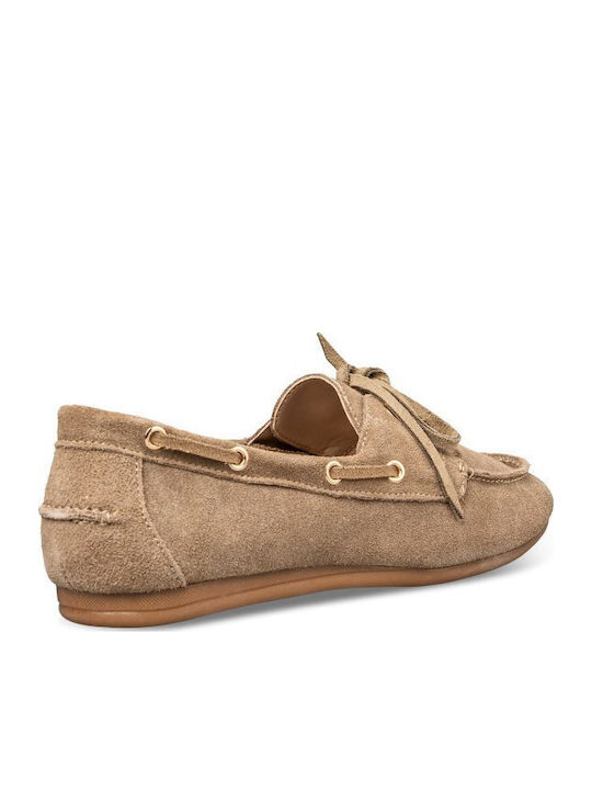 Leather Women's Boat Shoes in Beige Colour