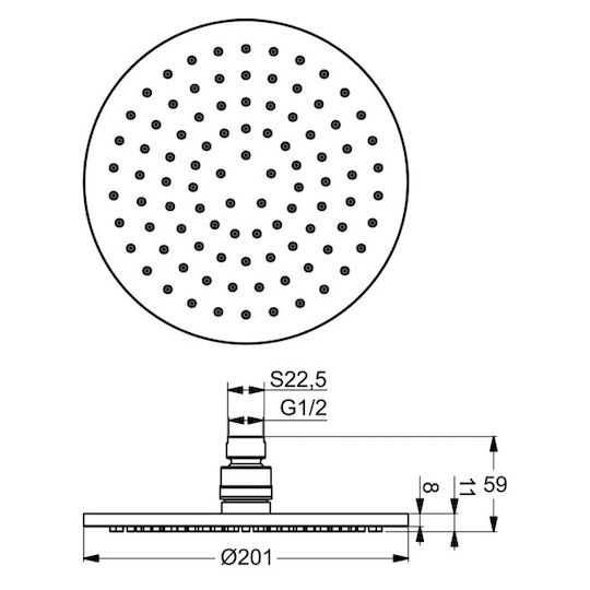 Ideal Standard Idealrain Στρογγυλή Κεφαλή Ντουζ 20cm