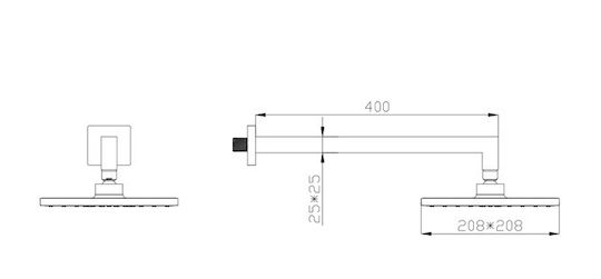 Karag Delos Square Showerhead 20.8x20.8cm with Arm 40cm