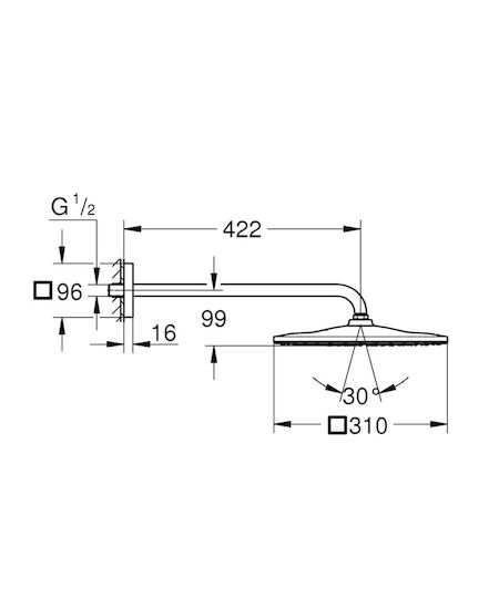 Grohe Rainshower Cosmopolitan 310 Pătrat Cap de duș 31x31cm cu braț 42.2cm Brushed Warm Sunset