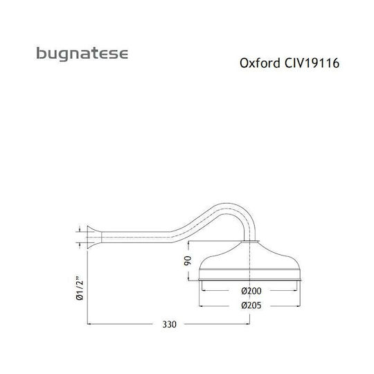 Bugnatese Oxford Στρογγυλή Κεφαλή Ντουζ 20cm με Βραχίονα 33cm Black Matt