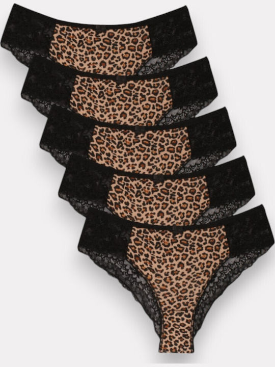 Hohe Taille Damen-Slips Brazil MultiPack mit Spitze Schwarz