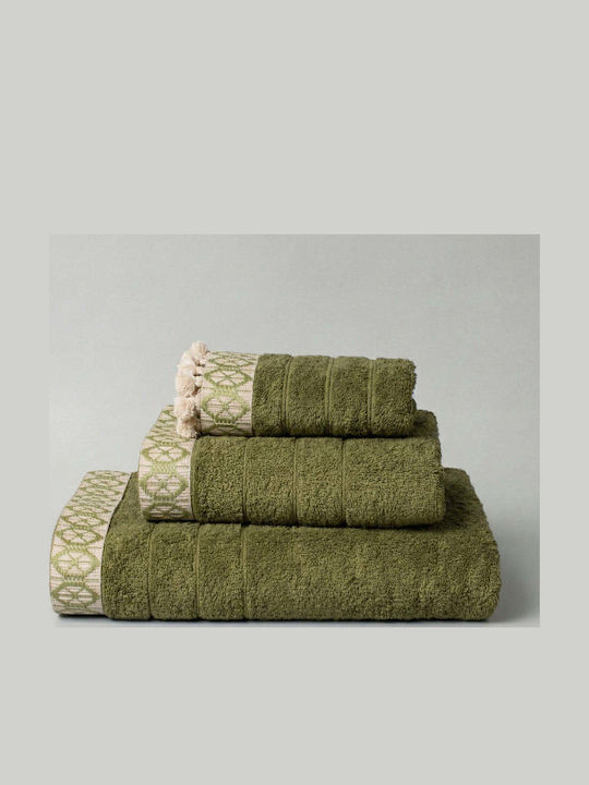 White Fabric Hand Towel Moss Green Weight 600gsm