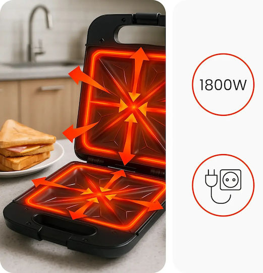Huslog Sandwich Maker Grill 1800W Black