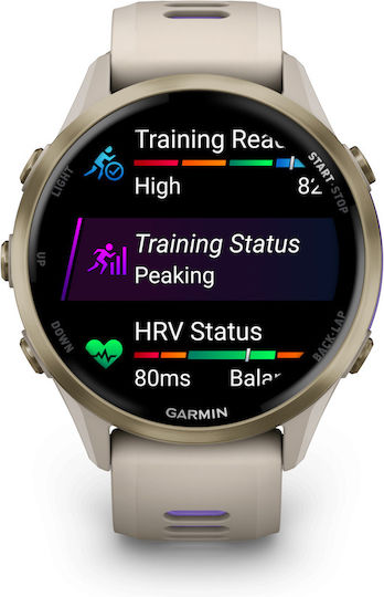 Garmin Forerunner 970 Titanium 47mm Waterproof Smartwatch with Heart Rate Monitor (Soft Gold Titanium with French Gray and Translucent Indigo)