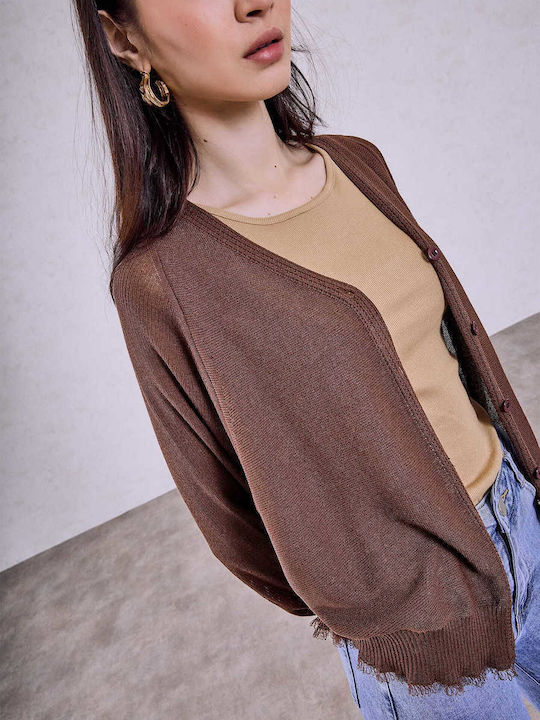 Celestino Women's Cardigan Fringes At The Hem Brown