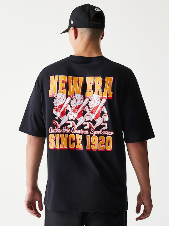 New Era Baseball Cows Character Graphic Black Oversized T-shirt