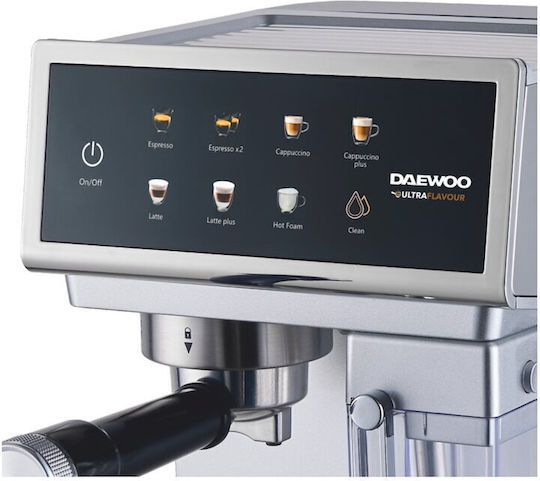 Daewoo Espressor Automat 1350W Presiune 20 Bar pentru Cappuccino cu Râșniță Argintie DCMM1350