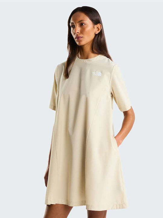 Summer Mini Athletic Dress T-Shirt Short Sleeve Beige