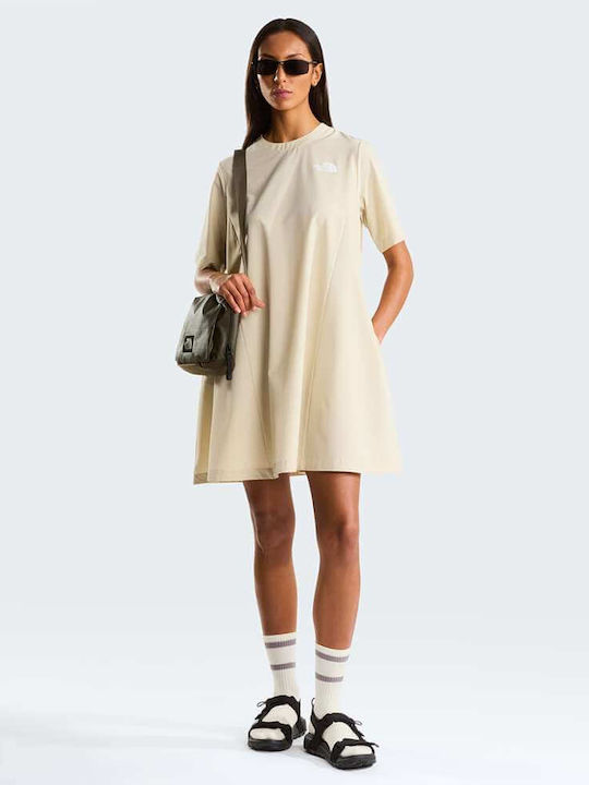 Summer Mini Athletic Dress T-Shirt Short Sleeve Beige