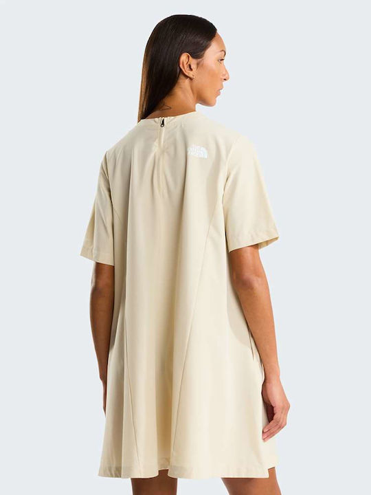 Summer Mini Athletic Dress T-Shirt Short Sleeve Beige
