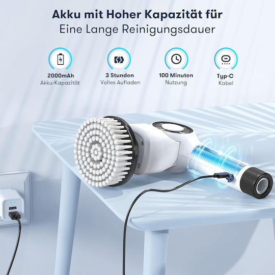 Electric Cleaning Brush Cordless 7 Replaceable Heads White
