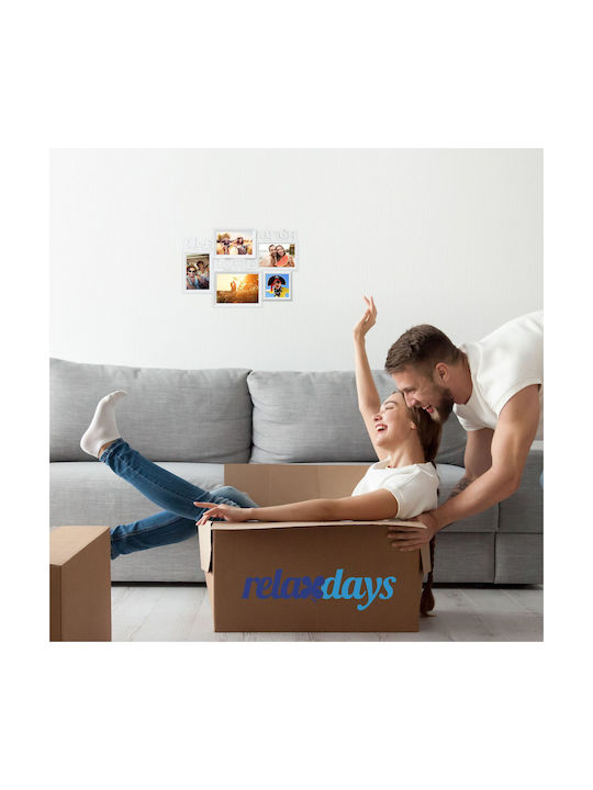 Relaxdays Multi Bilderrahmen Wandmontage 5 Stück Kunststoff mit Weißem Rahmen