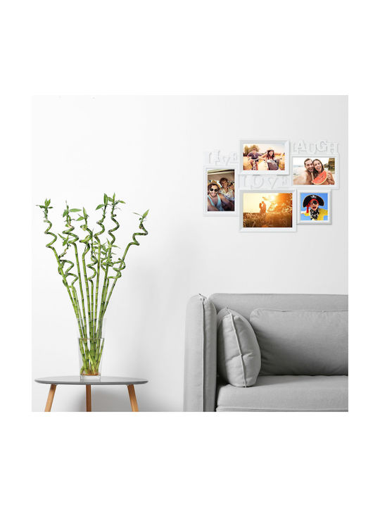Relaxdays Multi Bilderrahmen Wandmontage 5 Stück Kunststoff mit Weißem Rahmen