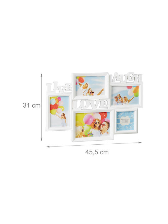 Relaxdays Multi Bilderrahmen Wandmontage 5 Stück Kunststoff mit Weißem Rahmen