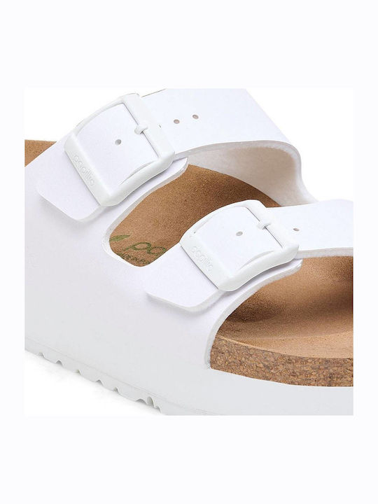 Sandale Casual Damă Anatomici Flatforme Albe Fit Îngustă