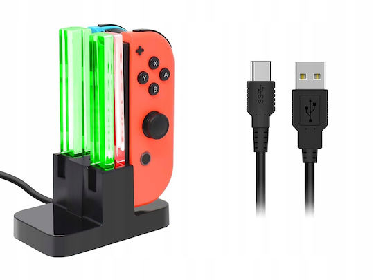 Charging Station 4 Joy-con Controllers Zola Compatible Nintendo Switch Led Indicator Usb-c Cable Abs Black