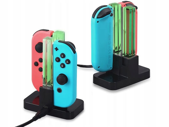 Charging Station 4 Joy-con Controllers Zola Compatible Nintendo Switch Led Indicator Usb-c Cable Abs Black