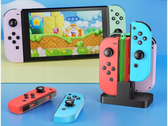 Charging Station 4 Joy-con Controllers Zola Compatible Nintendo Switch Led Indicator Usb-c Cable Abs Black