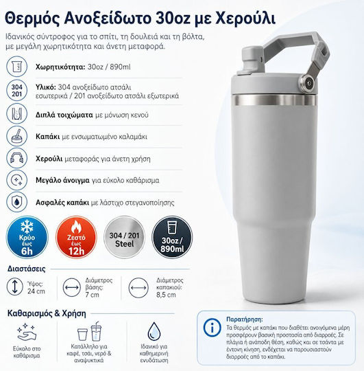 Koupakoupa Spiderman Fly Handled Thermos Stainless Steel 890ml Gray with Straw and Handle