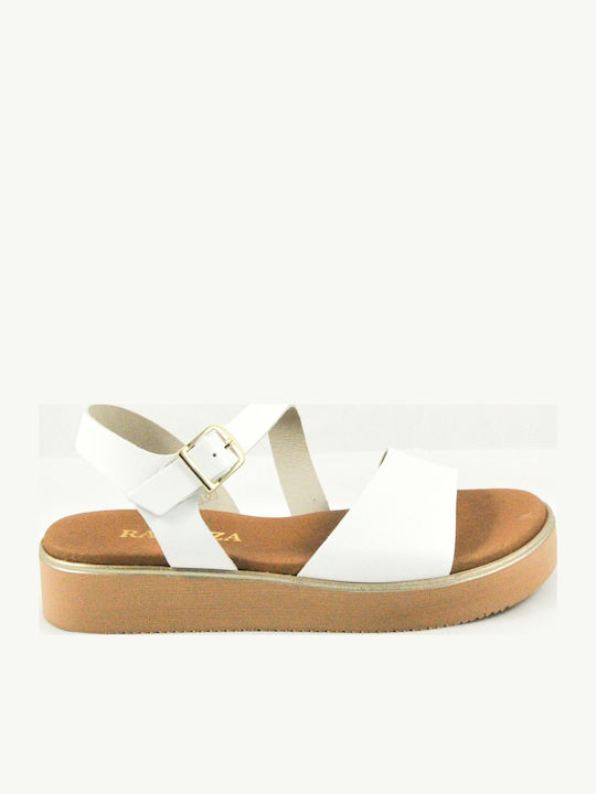 Leder Flache Sandalen für Damen mit Riemen in Weiß Farbe
