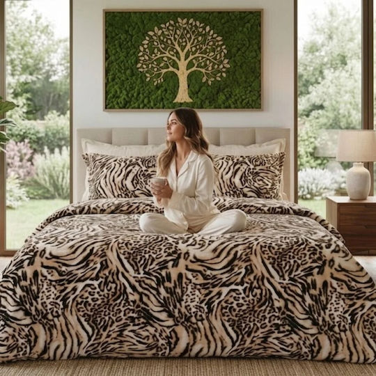 Pucioasa Cotton Satin Duvet Cover Set 200x230cm Double With 2 Pillowcases & 1 Bed Sheet Beige