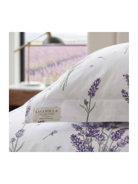 Pucioasa Set Huse Pentru Pilote 200x230cm Dublu Cu 2 Fețe De Pernă & 1 Cearceaf Violet Lavandă