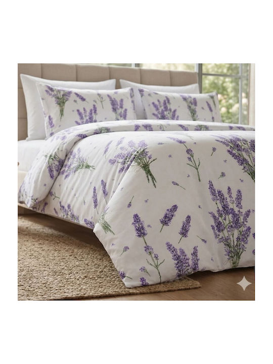 Pucioasa Set Huse Pentru Pilote 200x230cm Dublu Cu 2 Fețe De Pernă & 1 Cearceaf Violet Lavandă