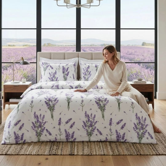 Pucioasa Σετ Παπλωματοθήκη 200x230cm Διπλή με 2 Μαξιλαροθήκες & 1 Σεντόνι Purple Lavender