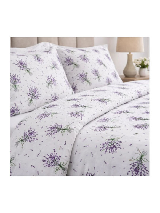 Pucioasa Set Huse Pentru Pilote Bumbac Satinat 200x230cm Dublu Cu 2 Fețe De Pernă & 1 Cearceaf Lavandă
