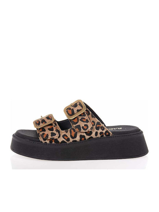 Leder Damen Flache Sandalen Leopard