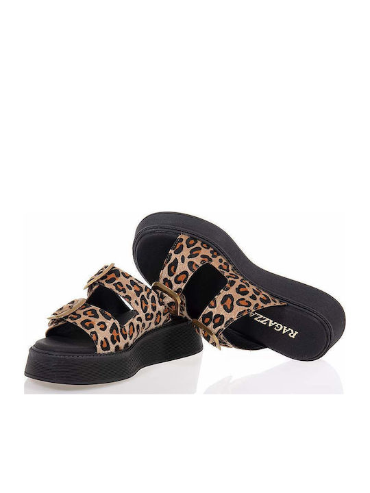 Leder Damen Flache Sandalen Leopard