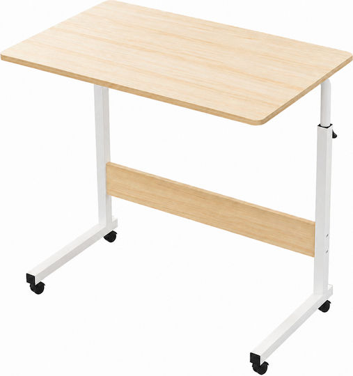 Wooden Desk White/Beige with Metal Legs & Adjustable Height 80x40x66.5cm
