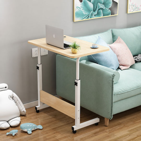 Wooden Desk White/Beige with Metal Legs & Adjustable Height 80x40x66.5cm