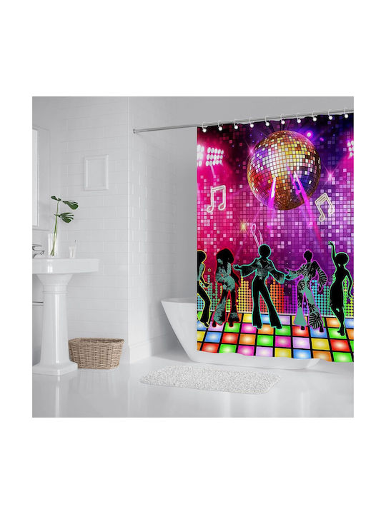 Retro Disco Cortină De Duș Impermeabilă Din Țesătură 180x180cm Multicolor
