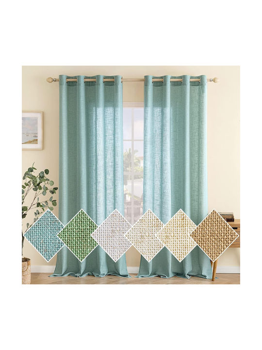Set Perdele Fereastră cu Capse Turcoaz 140x215 cm