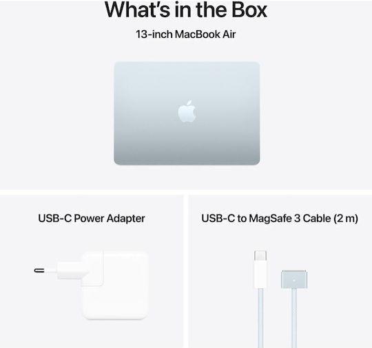 Apple MacBook Air 13.6" Panou IPS Ecran Retina (M4-10 Nuclee/16GB/512GB SSD/10-Core GPU) cu Încărcător 35W Dublu Port Albastru Ceresc Tastatură Română