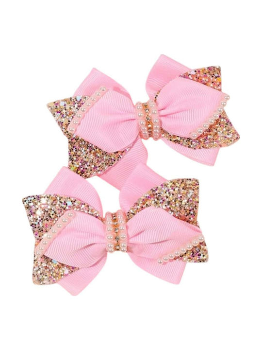 TakTakBaby Set Kids Hair Clips with Rubber Band Bow in Pink Colour 2 Pieces