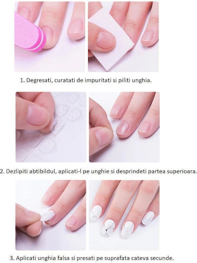 Set 24 Matte Pink Almond Self-adhesive False Nails Rhinestones