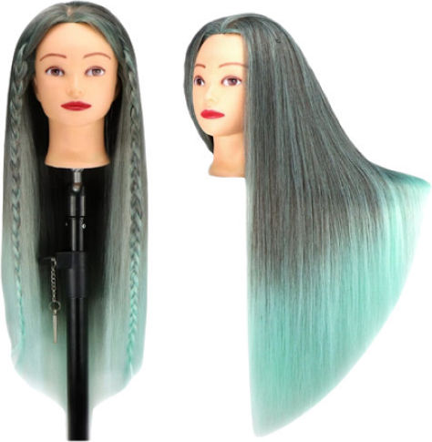 Praktischer Kopf Friseur Dunkelbraun-Türkis Haar 60cm