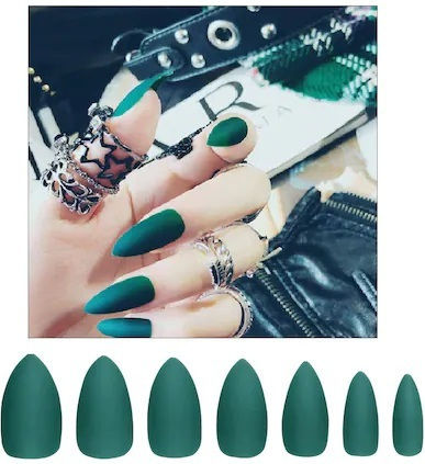 Set 24 Matte Green Almond Press-on False Nails