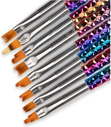 Set 8 Ombre Decoration Brushes Rainbow Handle