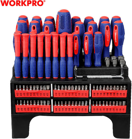 WorkPro Schraubendreher Ratsche mit 100 Magnetischen Wechselbits