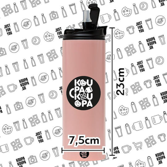 Koupakoupa Forever Stainless Steel Thermos Bottle BPA Free 600ml Pink with Straw and Handle